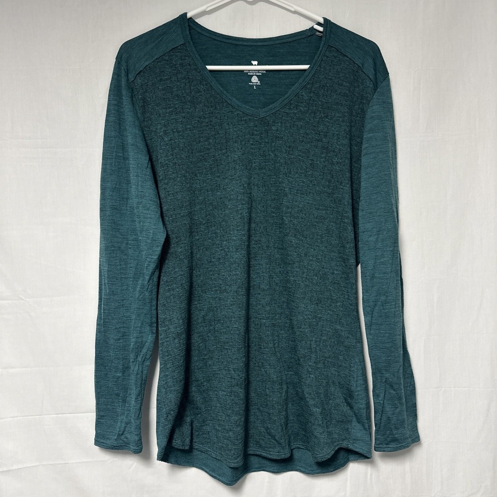 Segments Women's Large 100% Merino Wool Teal V Neck Long Sleeve Base Layer Hike
